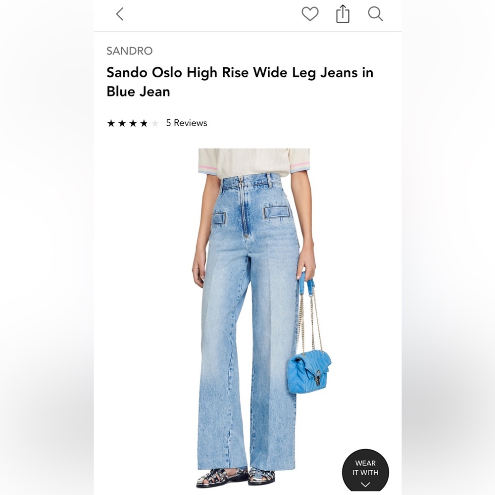 Sandro Blue High Rise Wide Leg Jeans